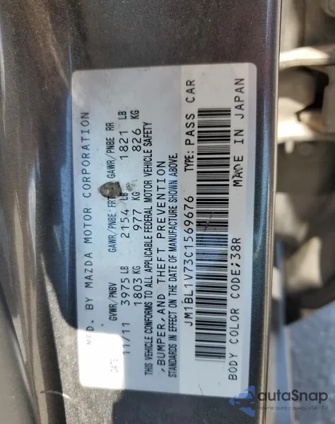 2012 Mazda 3 I из США, поврежденный, VIN JM1BL1V73C1569676